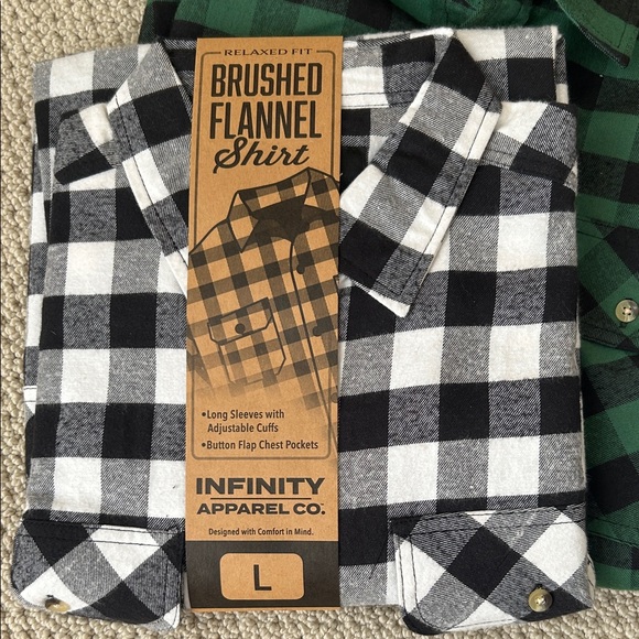 INFINITY Men's Green and Black Plaid Flannel Shirt - Picture 2 of 5
